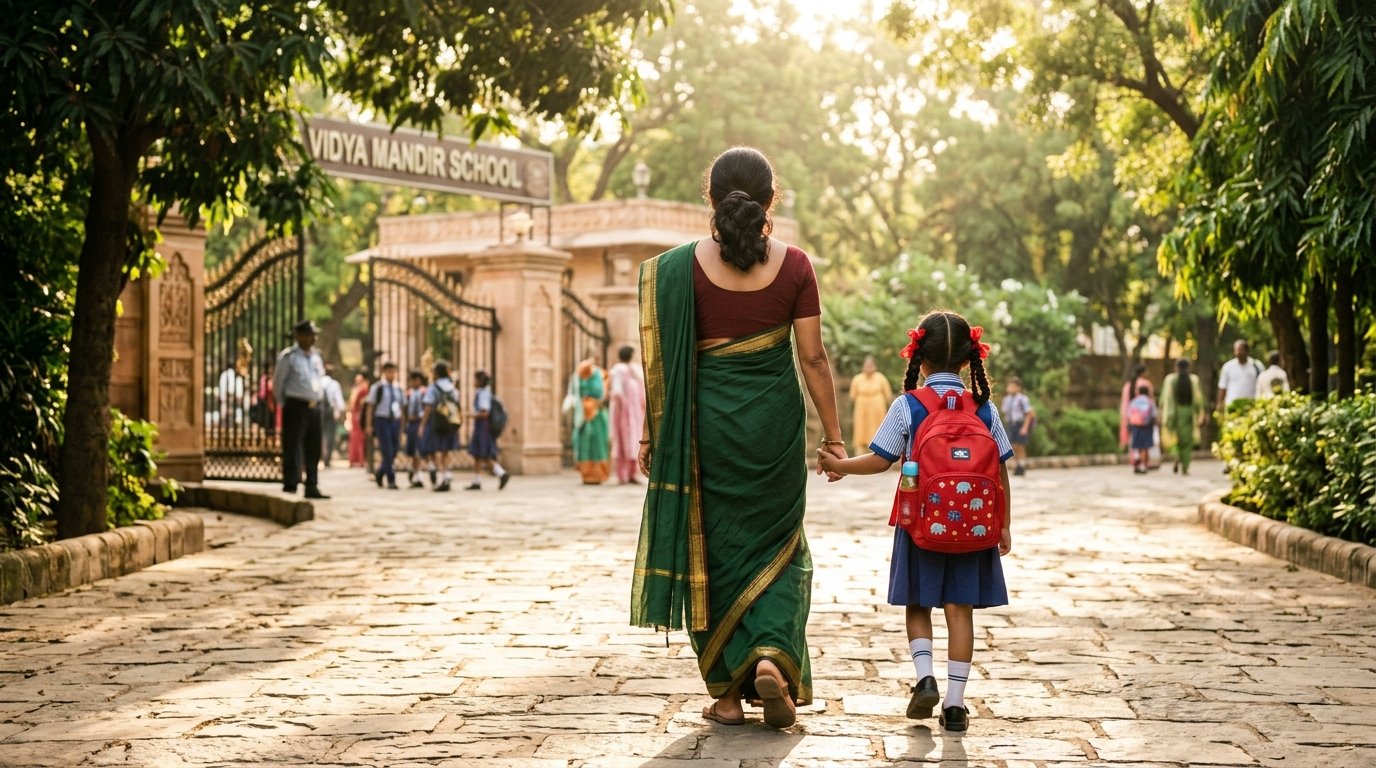 Parent and student walking happily to school