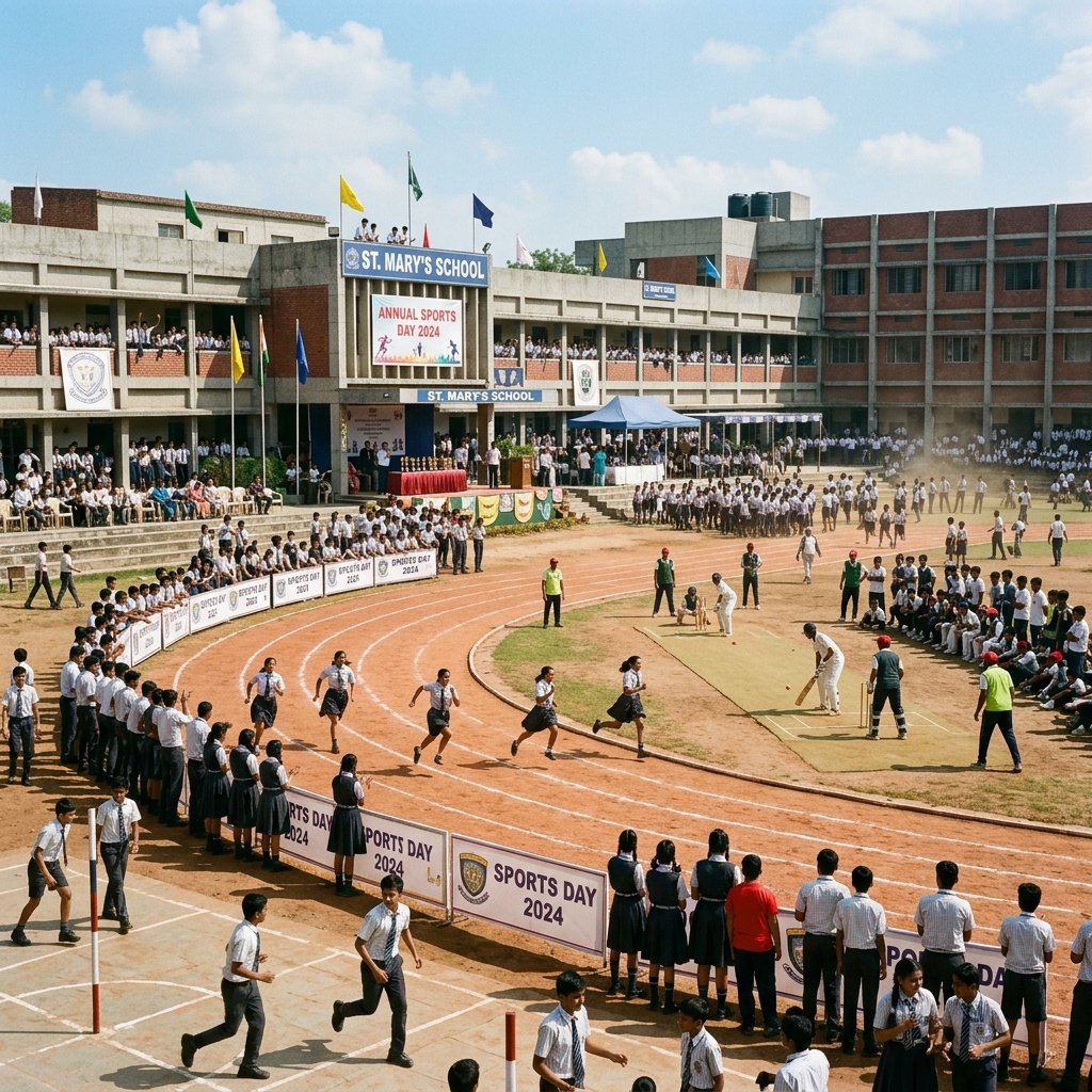 School sports field and athletic track